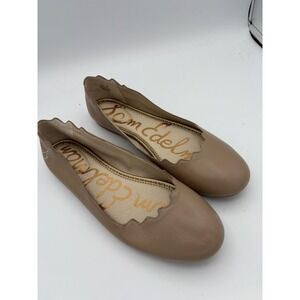 Sam Edelman Shoes Womens Size 8.5 Beige Leather Finnegan Ballet Flats Scalloped